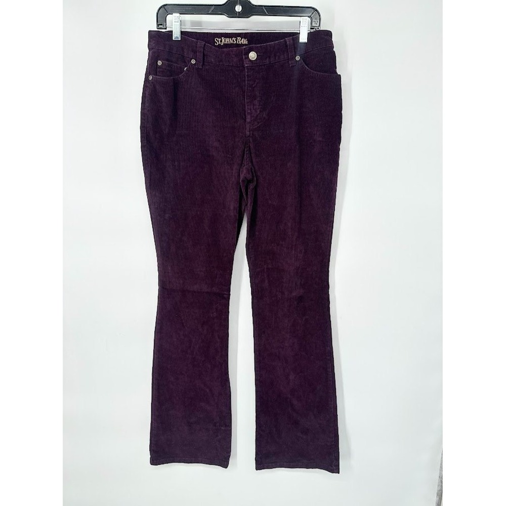 St Johns Bay Corduroy Pants Women 8 Wine Purple Bootcut Secretly Slender Stretch